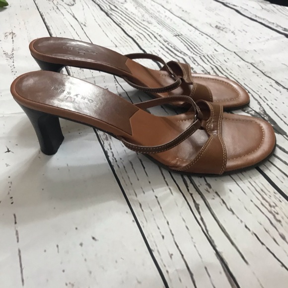 Pesaro Brown Leather Slip-On Sandals 2 - Picture 1 of 16